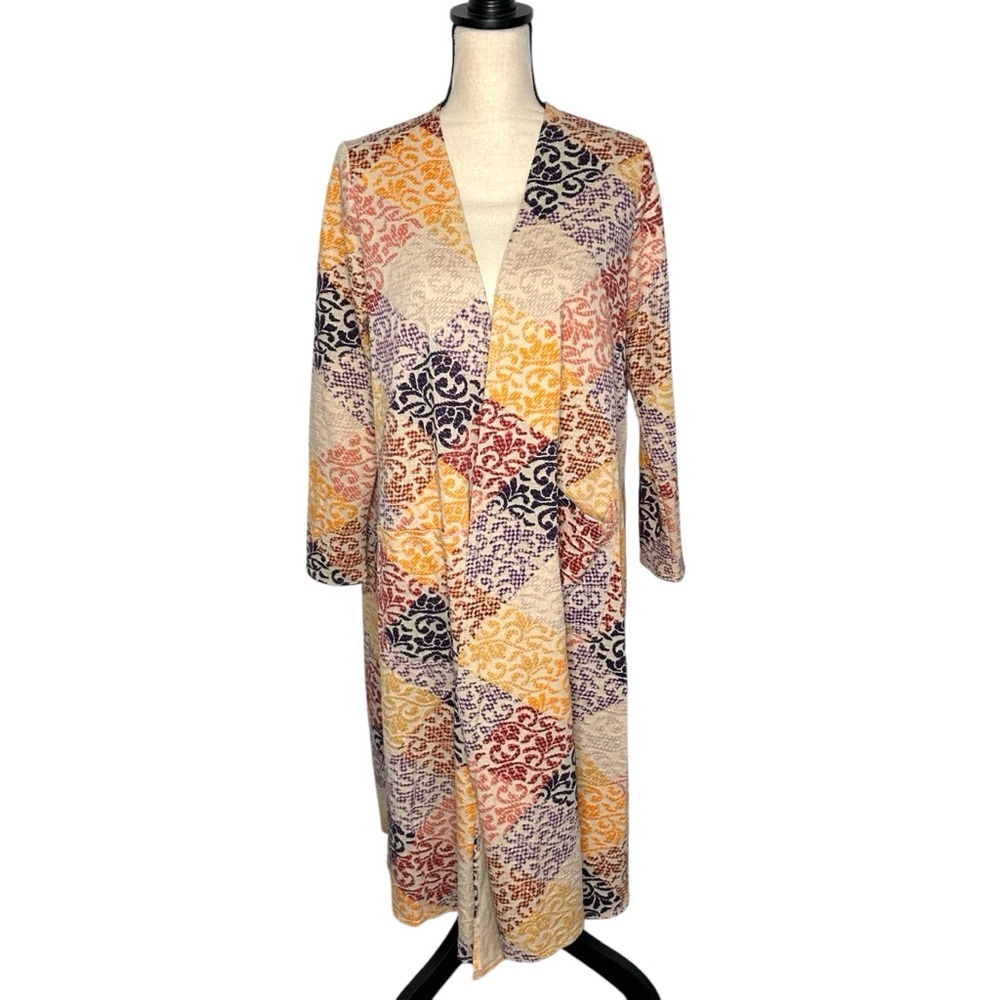 LULAROE Womens L Large SARAH Long Patchwork Jacquard Cardigan EUC